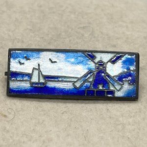 F.A. Herman Vintage Windmill and Sailboat Sterling and Enamel Brooch Signed